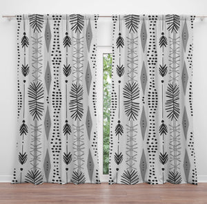 Gray Boho Window Curtains Tribal Pattern