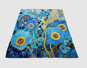 Blue Gardenia Floral Fleece Blanket KlimT