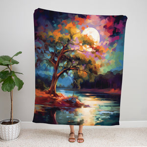 Full Moon Lakeside Fleece Blanket
