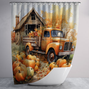 Autumn Pumpkin Truck Shower Curtain