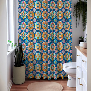 Blue Hippie Floral Shower Curtain