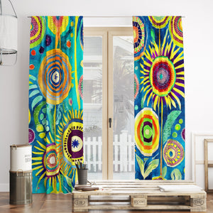 Flower Power Colorful Floral Window Curtains