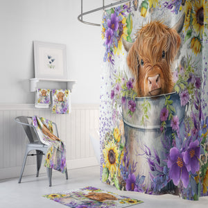 Vintage Style Highlander Cow Bath Collection: Shower Curtains, Bath Mats, and Towels