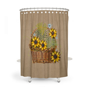 Sunflower Basket Shower Curtain Farmhouse Decor