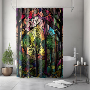 Faux Stained Glass Trees Shower Curtain
