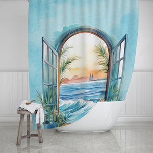 Tropical View Window Shower Curtain