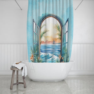 Tropical View Window Shower Curtain