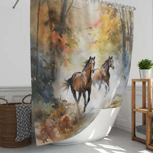 Autumn Horses Watercolor Shower Curtain