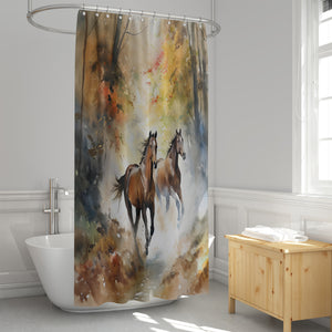 Autumn Horses Watercolor Shower Curtain