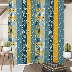 Shower Curtain Teal Boho Floral Stripes