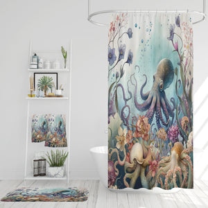 Octopus Floral Shower Curtain with Options