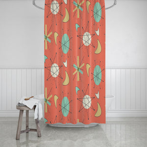 Orange Mid Century Pattern Shower Curtain With Options