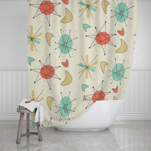 Beige Mid Century Pattern Shower Curtain With Options