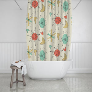 Beige Mid Century Pattern Shower Curtain With Options