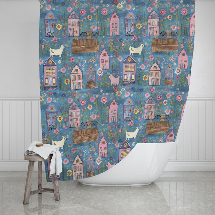 Folk Art Cottage Core Shower Curtain With Options