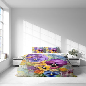 Immannire Pansy Floral Bedding Set