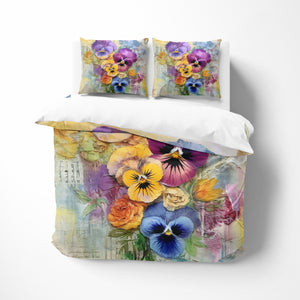 Immannire Pansy Floral Bedding Set