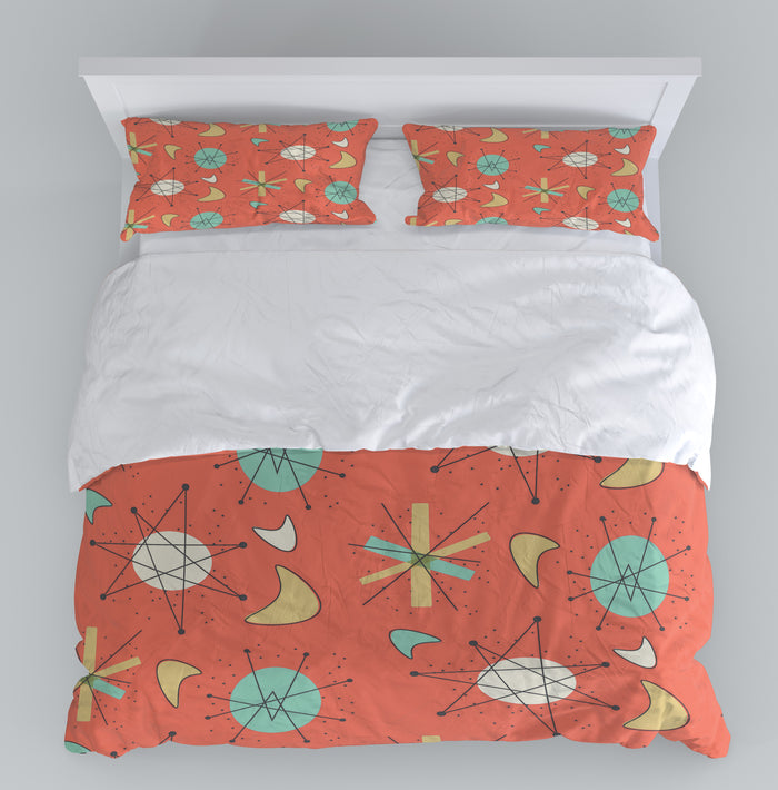 Mid Century Atomic Orange Comforter, Or Duvet Cover