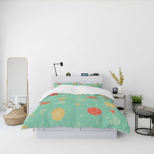 Green Mid Century Atomic Comforter or Duvet Cover Set