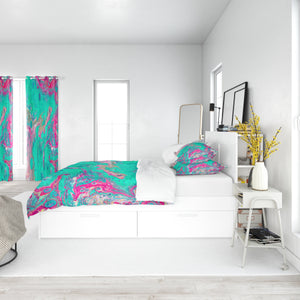 Pink and Teal Abstract Comforter or Duvet Cover