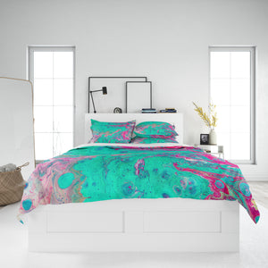 Pink and Teal Abstract Comforter or Duvet Cover