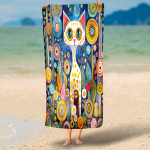 KLIMT Floral Cat Beach Towel