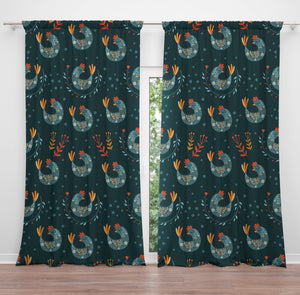 Green Chicken Window Curtains Country Theme
