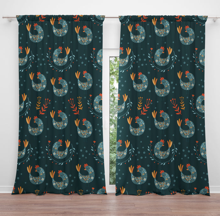 Green Chicken Window Curtains Country Theme