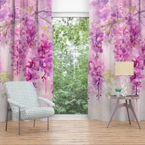 Floral Window Curtains Pink Wisteria Vines