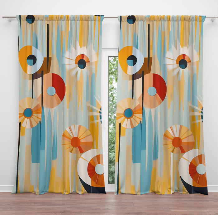 Window Curtains Floral Mid Century Funky