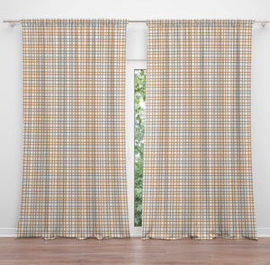 Beige Plaid Farmhouse Window Curtains