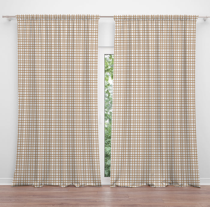 Beige Plaid Farmhouse Window Curtains