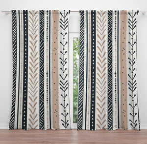 Window Curtains Striped Boho Tribal Pattern Neutral Tones
