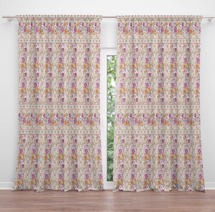 Pink Cottagecore  Shabby Floral Window Curtains