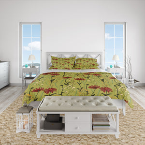 Retro Green Daisy Floral Bedding Set