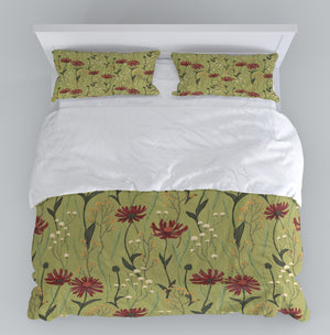 Retro Green Daisy Floral Bedding Set