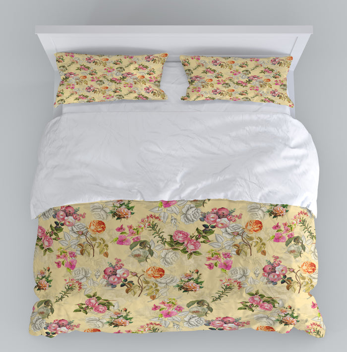 Cottage Core Yellow Rose Floral Bedding Set
