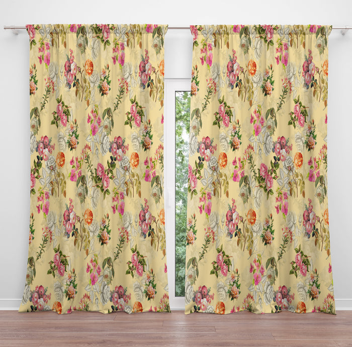 Yellow Cottagecore Floral Window Curtains