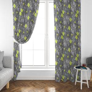 Gray Vining Floral Window Curtain