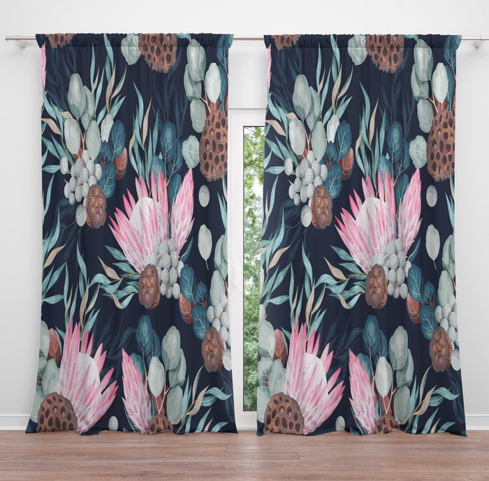 Retro Tropical Floral Window Curtains