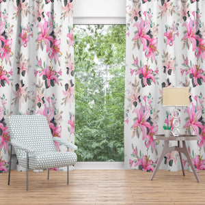 Pink Lily Floral Window Curtains
