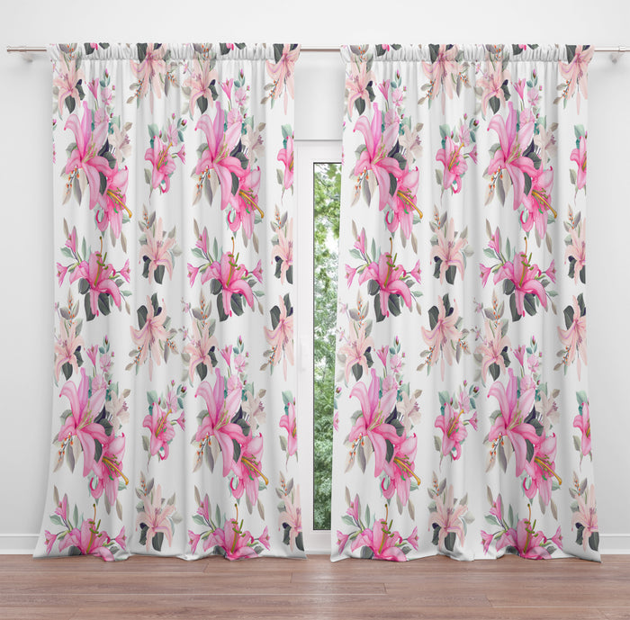 Pink Lily Floral Window Curtains