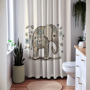 Beige Floral Elephant Shower Curtain
