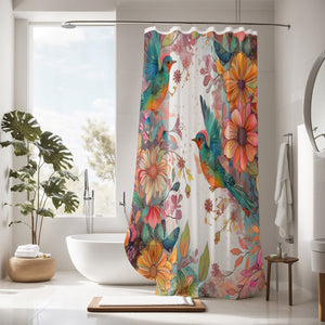 Tropical Floral with Birds Shower Curtain