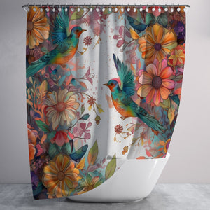 Tropical Floral with Birds Shower Curtain