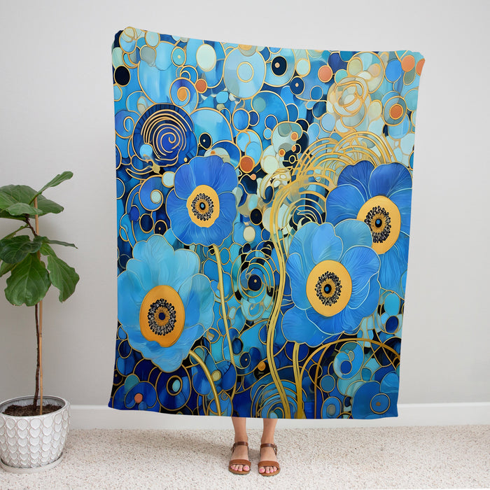 Blue Gardenia Floral Fleece Blanket