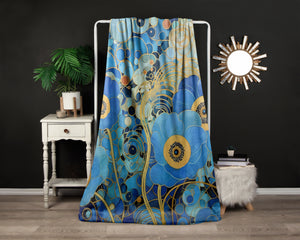 Blue Gardenia Floral Fleece Blanket KlimT