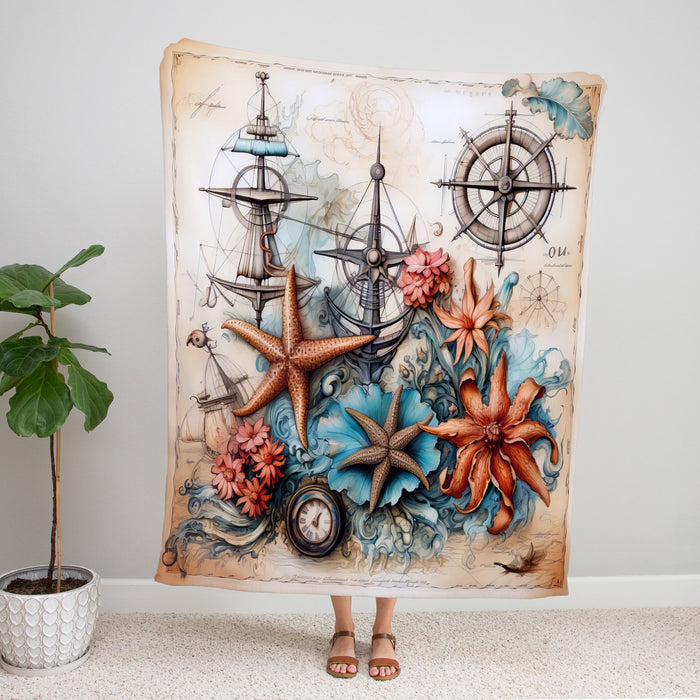 Coastal Nautical Fleece Blanket