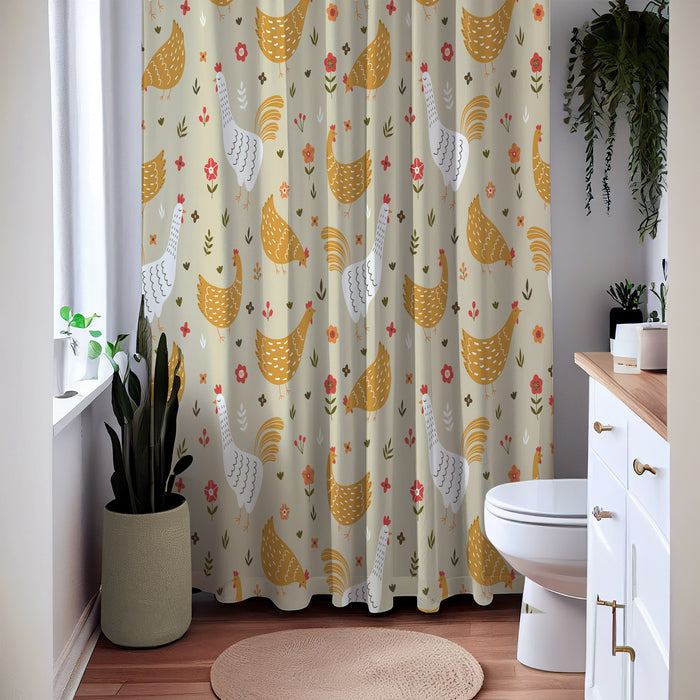 Country Folk Art Chickens Shower Curtain