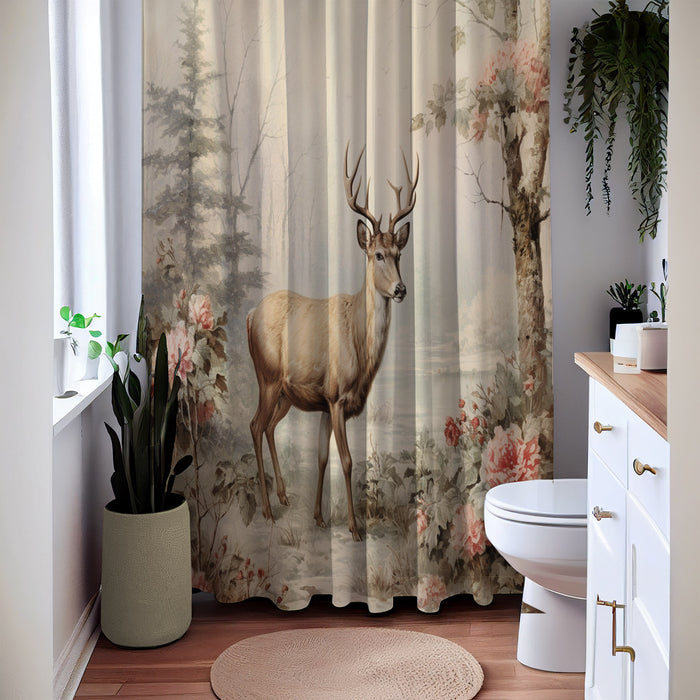 Vintage Theme Deer Shower Curtain